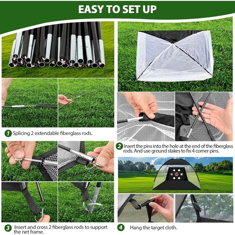 Golf Practice Net 10x7 Ft with Multi-Target Turf Mat Balls & Bag