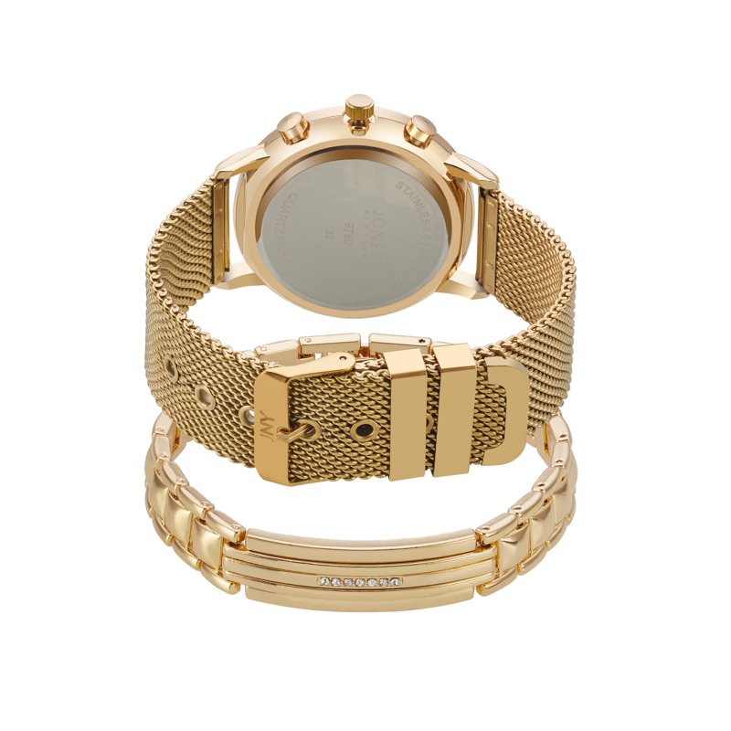 Men's Gold Tone Metal Watch and Bracelet Set - 42mm Analog Accessory