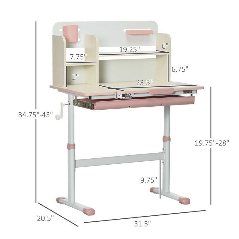 Height Adjustable Kids Desk with Storage & Tilt-Top Surface - Pink