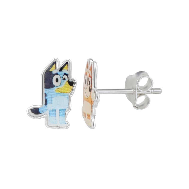 Bluey Girl's Sterling Silver Mismatch Earring Set with Bluey & Bingo