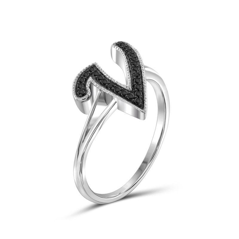 Personalized Black Diamond Initial Letter Ring - Sterling Silver Monogram Jewelry for Women