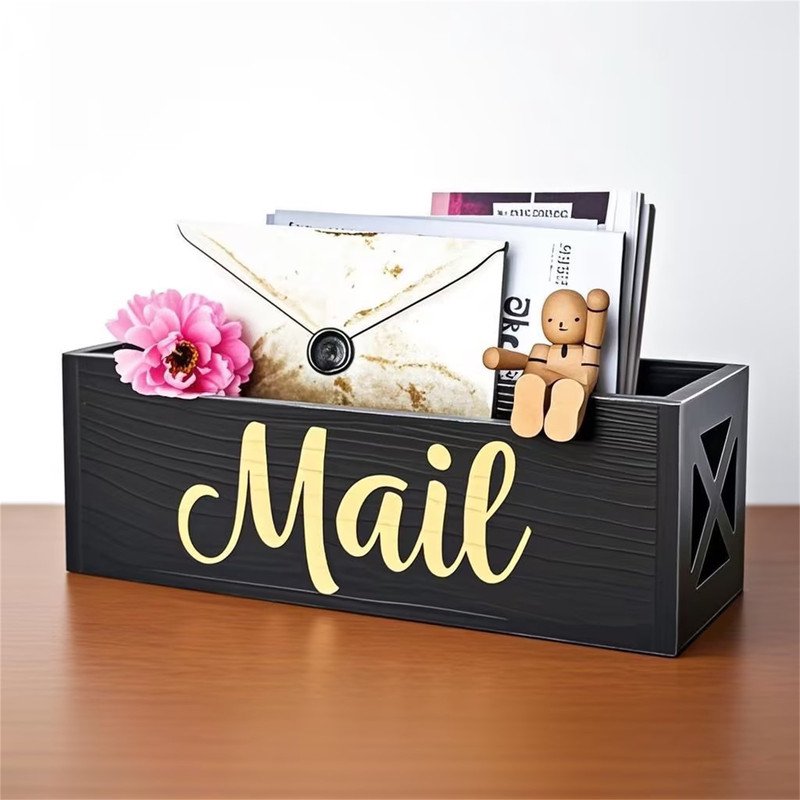 Wall-Mounted Wooden Mail Organizer for Countertop and Entryway