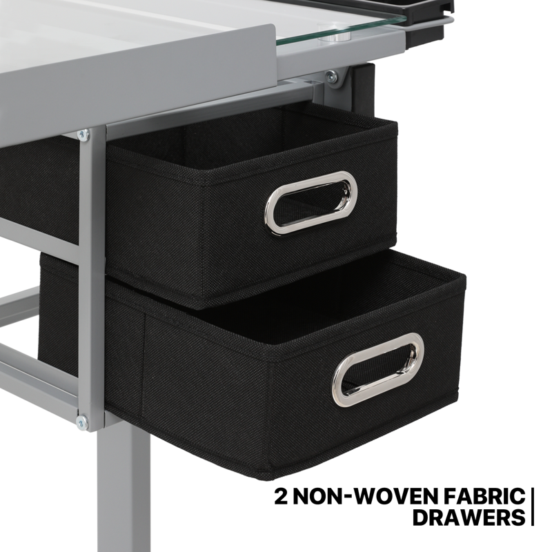 Adjustable Drafting Table with Glass Top and Storage - Art & Craft Station
