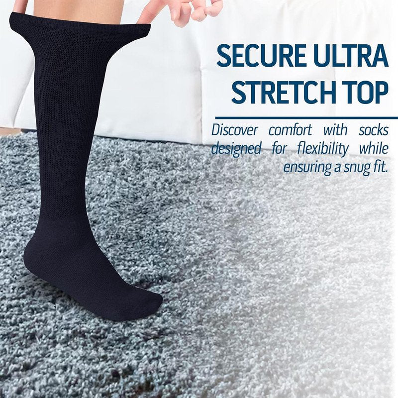 Diabetic Over The Calf Socks Non-Binding Cushioned Cotton Knee High Men Navy 6 Pairs