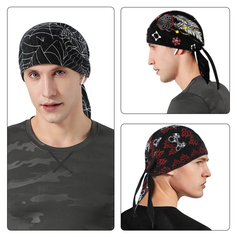 Breathable Do Rags for Men Women 3 Pack Skull Caps Bandanas for Sports & Casual Wear