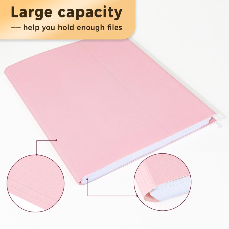 50 Pack Hanging File Folders with 1/5-Cut Tabs - Pastel Colors for Office & Home Organization