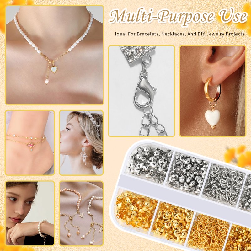 Jewelry Making Crimp Beads Set with Pliers 1200 Pieces for DIY Bracelets & Necklaces