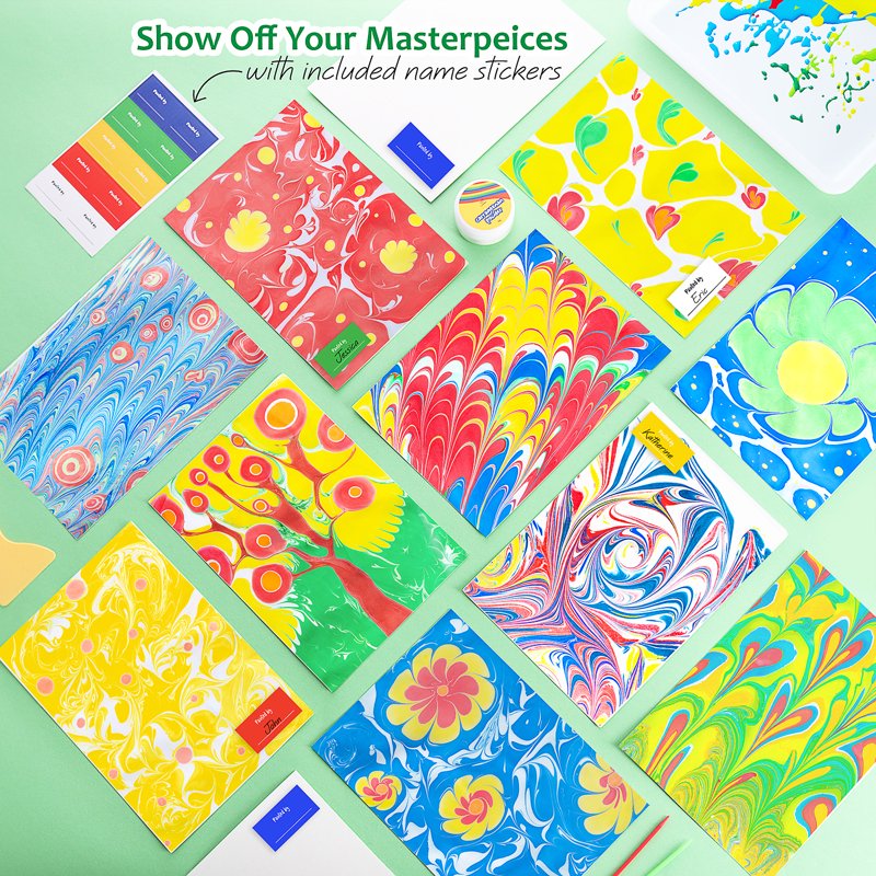 Kids Marbling Art Kit with Water Paints, Guide & Accessories — Creative Craft Supplies for Ages 8-12