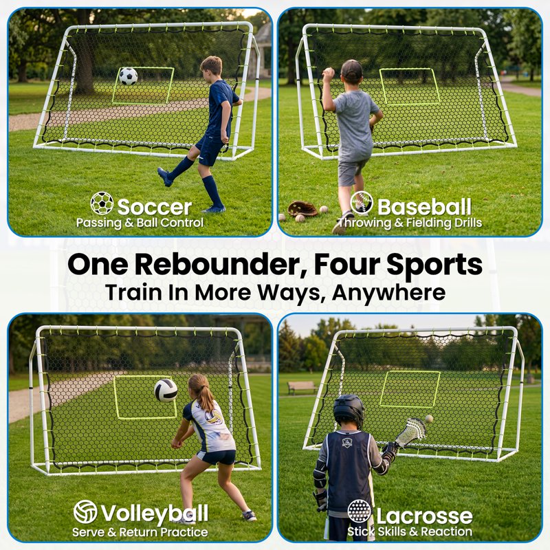 8'x6' 2-in-1 Soccer Rebounder & Goal with 5 Angles, Weatherproof Galvanized Frame