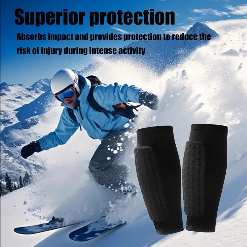 Shin Guard Socks Pair Set for Kids, Youth & Adults - Blue L - Honeycomb Pad Calf Compression Sleeves for Ski & Soccer