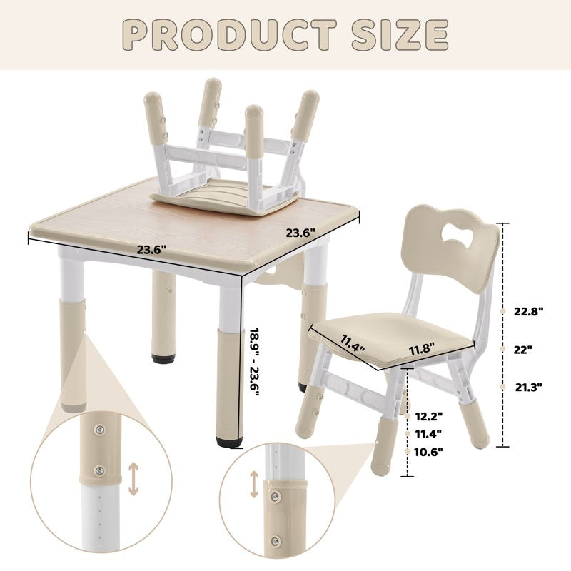 Kids Activity Table and 2 Chairs Set with Adjustable Height and Graffiti Desktop