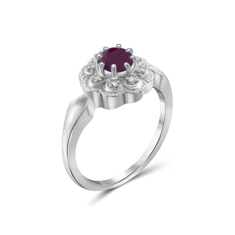 Sterling Silver Ruby Birthstone Ring with White Diamond Accents – Hypoallergenic Jewelry