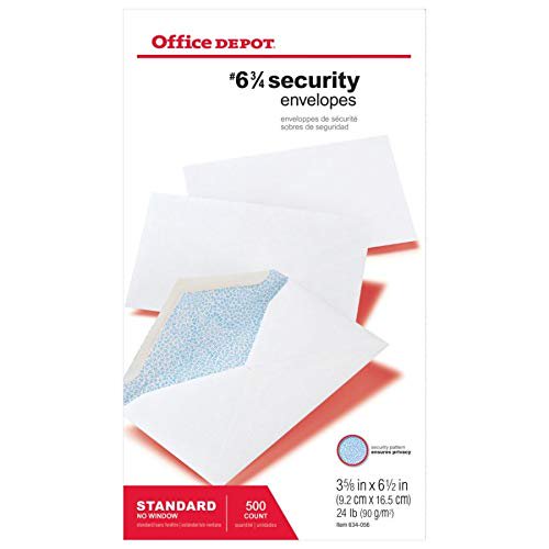 Office Depot Security Envelopes #6 3/4 White 500 Pack Privacy Sealed