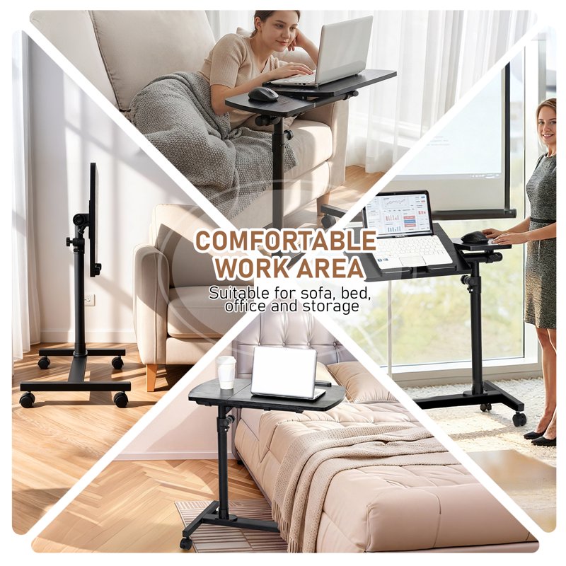 Adjustable Laptop Desk Stand with Wheels - Height & Angle Adjustable Sofa Bed Tray