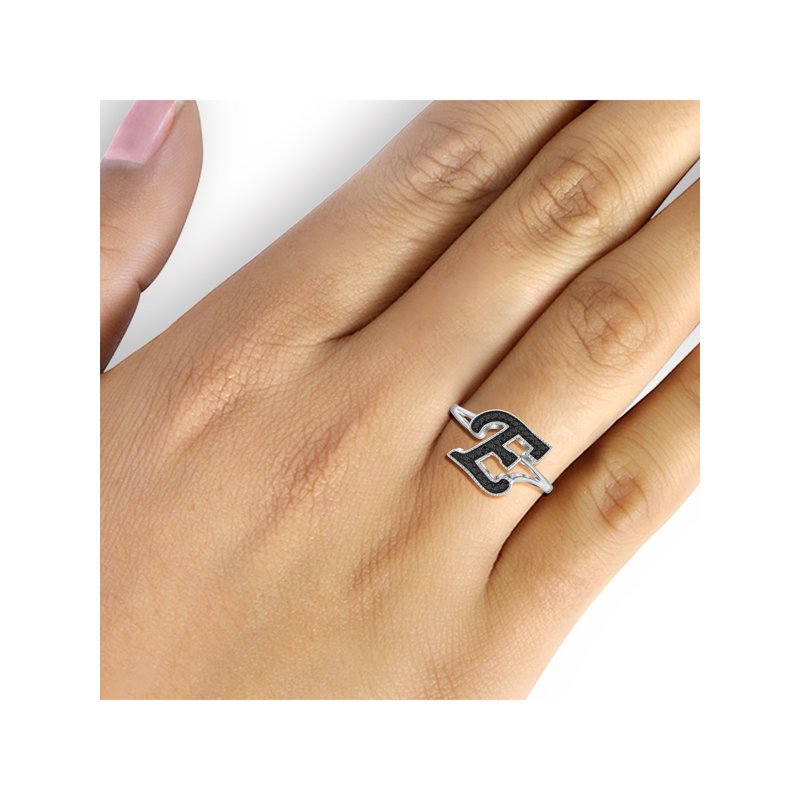 Black Diamond Initial Letter Ring for Women - Custom Sterling Silver Monogram Jewelry