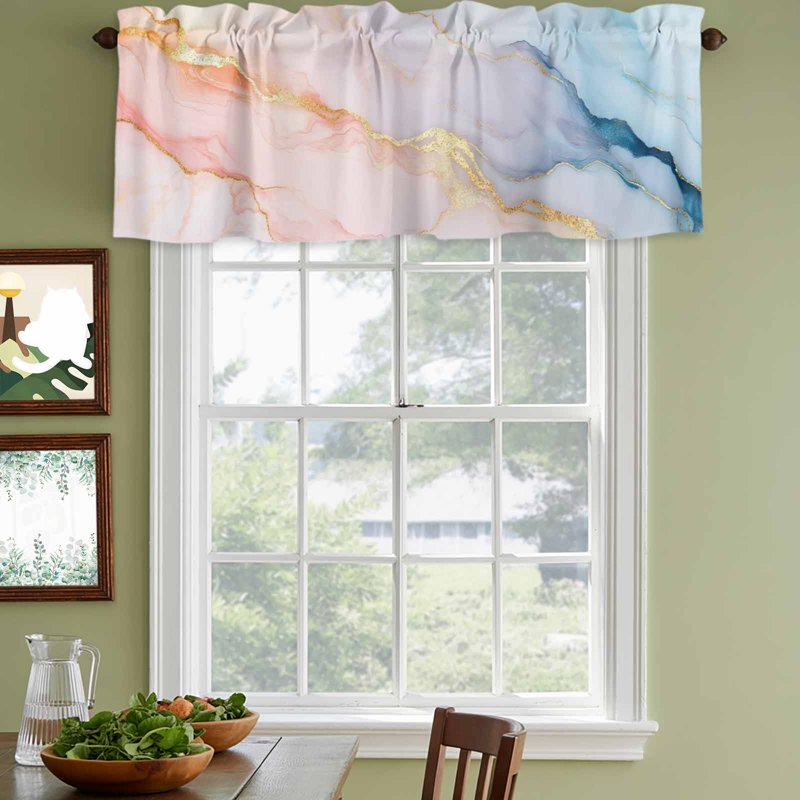 Light Filtering Window Valances Set of 2 - Modern Abstract Short Curtains for Living Room & Bedroom