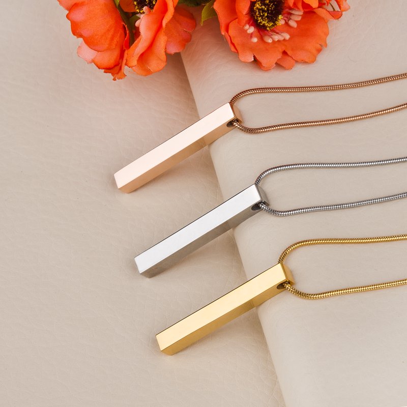 Rose Gold 3D Cremation Necklace with Fill Kit - Memorial Bar Ashes Holder Pendant