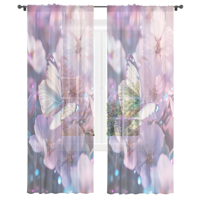 Elegant Purple Sheer Curtains 84 Inch Long 2 Panels Window Drapes for Bedroom & Living Room