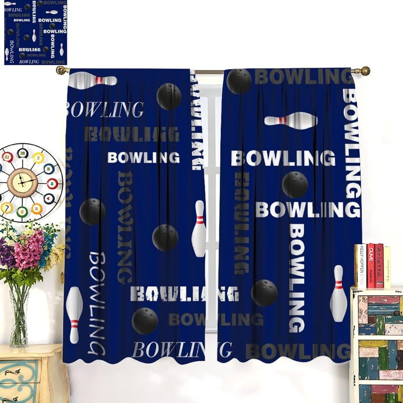 Bowling Ball Curtain Set - Kids & Teens Window Drapes with Insulation