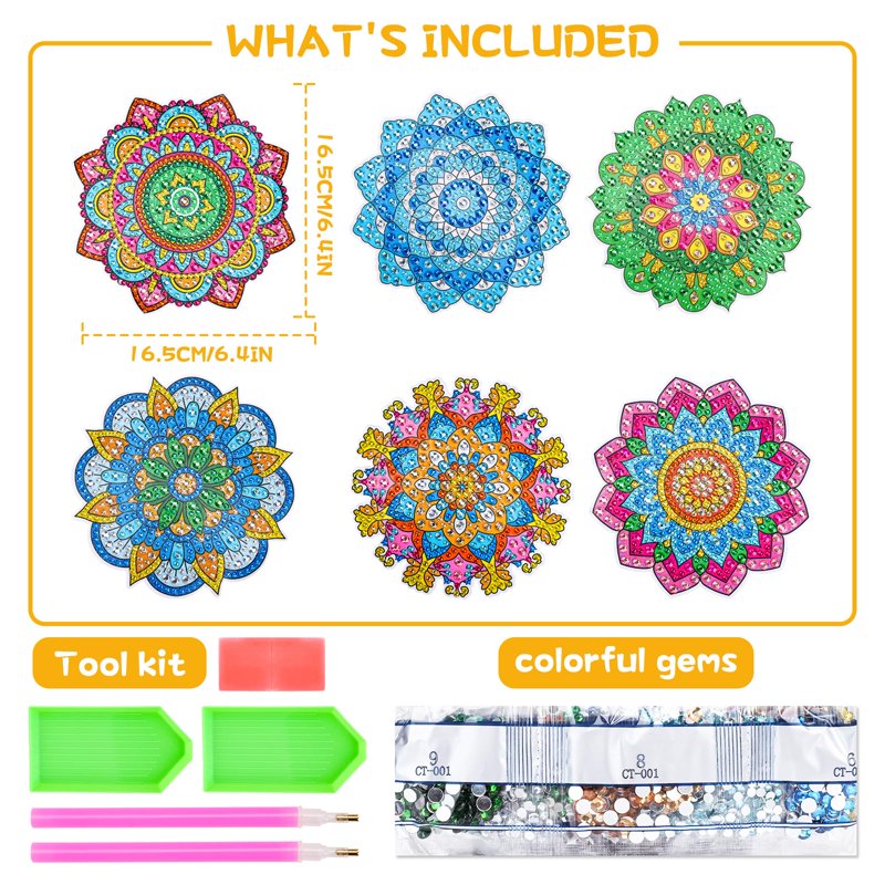 Diamond Painting Kit for Kids - 6 Mandala Suncatchers with 3D Mosaic Art