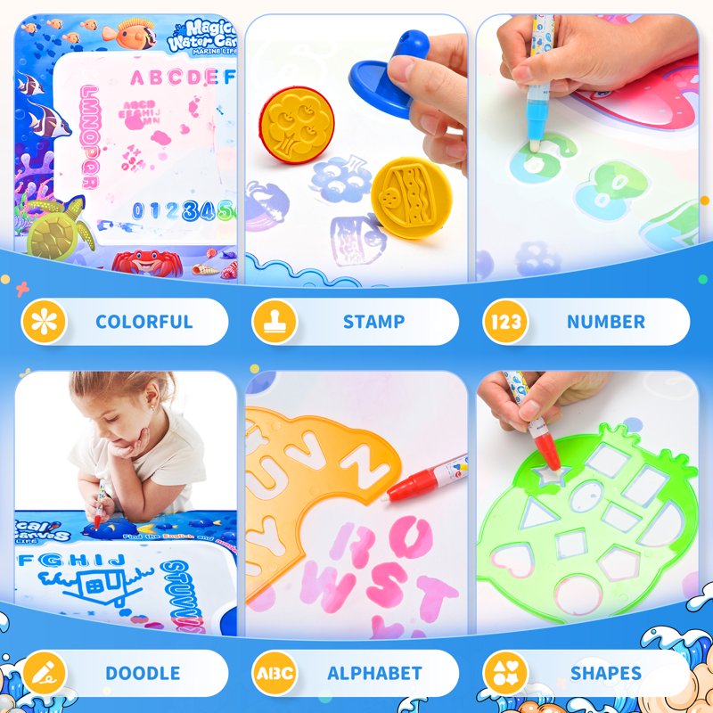 Large Water Doodle Mat for Kids 60x40 Inch Sensory Drawing Toy Educational Toddler Playmat