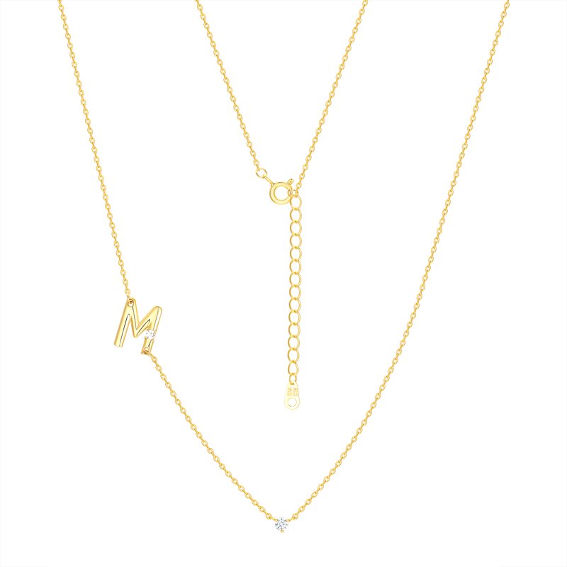 Gold Plated Initial Necklace Set with Cubic Zirconia - Multiple Letters
