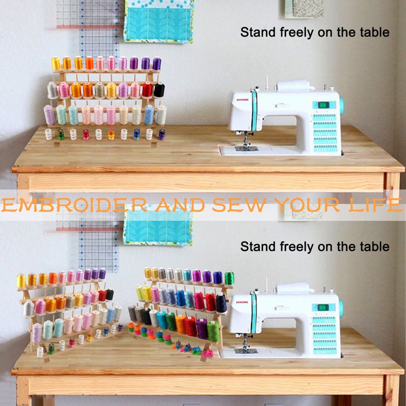 Wooden Thread Rack Organizer for Embroidery & Quilting Spools, Wall & Table Mountable