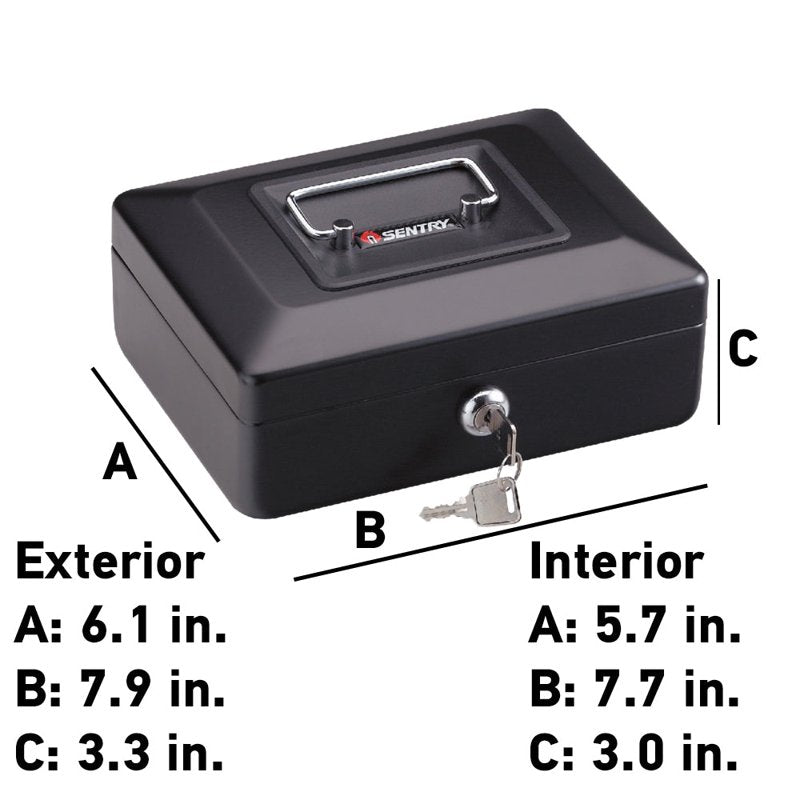 Portable Steel Cash Box with Key Lock - Black, 3.3 x 7.9 x 6.1 inches