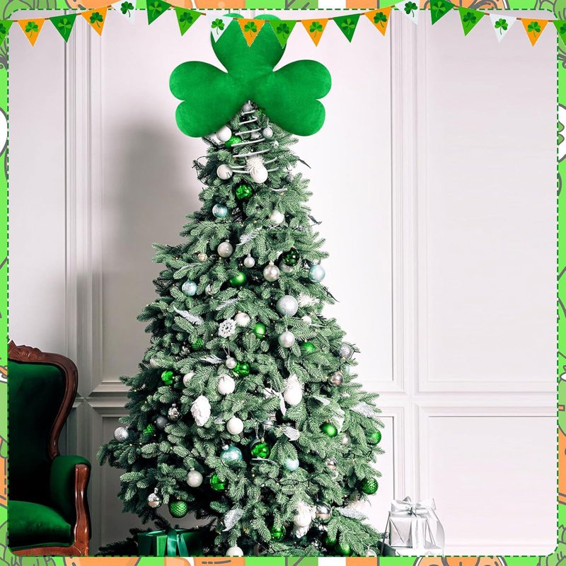 St Patrick's Day Tree Topper - Green Plush Lucky Shamrock Irish Decoration