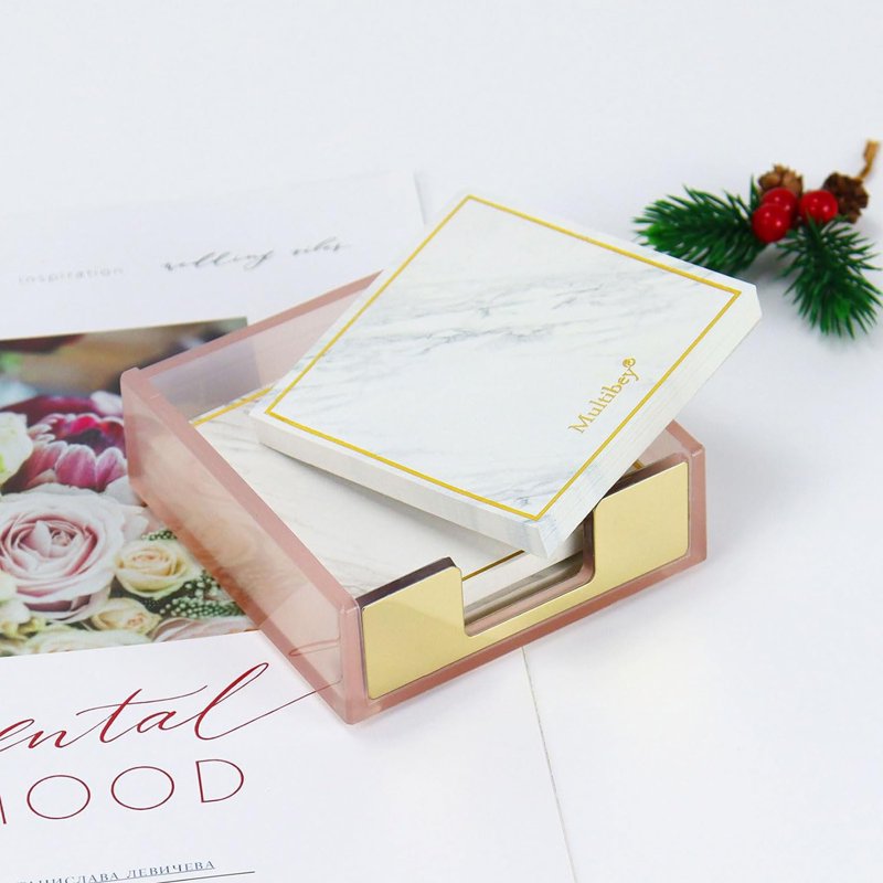 Pink & Rose Gold Sticky Note Holder Dispenser - Desk Organizer Accessory