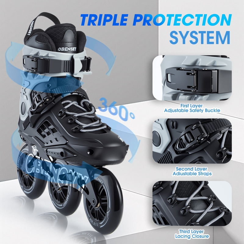 Adult Inline Speed Skates 110mm High-Speed Urban Roller Blades - Black & Gray