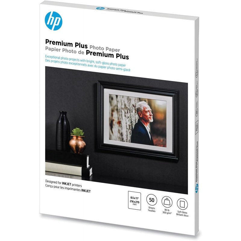 HP Premium Plus Photo Paper 8.5 x 11 Inch Soft Gloss 50 Sheets