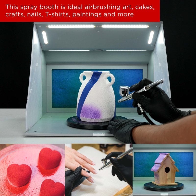 Portable Hobby Airbrush Spray Booth Kit with LED Lights, Turntable & Exhaust Filter