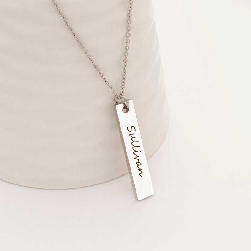 Personalized Vertical Bar Necklace - Custom Engravable Name Jewelry Gift