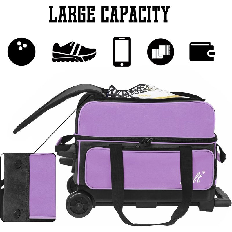 WOLT Purple Double Roller Bowling Bag for 2 Balls with Retractable Handle 40" - Variation: Purple