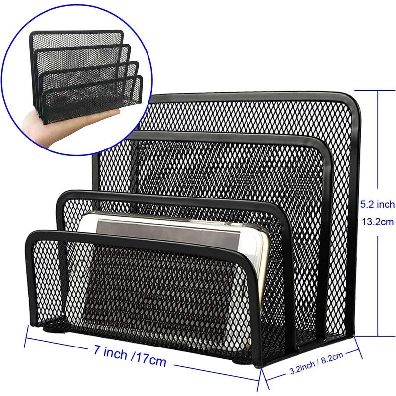 Desk Mail Organizer with 3 Metal Mesh Compartments - Office & Home File Holder