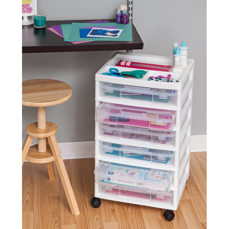 6-Tier Scrapbook Storage Cart with Organizer Top for 12x12 Paper, Art Supplies