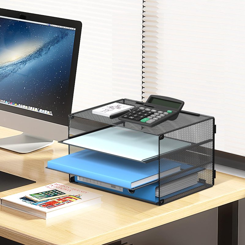 3-Tier Metal Desk File Organizer for Office & Home Storage