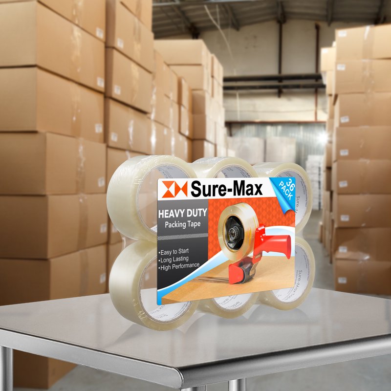Heavy-Duty Packing Tape Rolls - Clear, 2.7 Mil, 60 Yards, 36-Pack