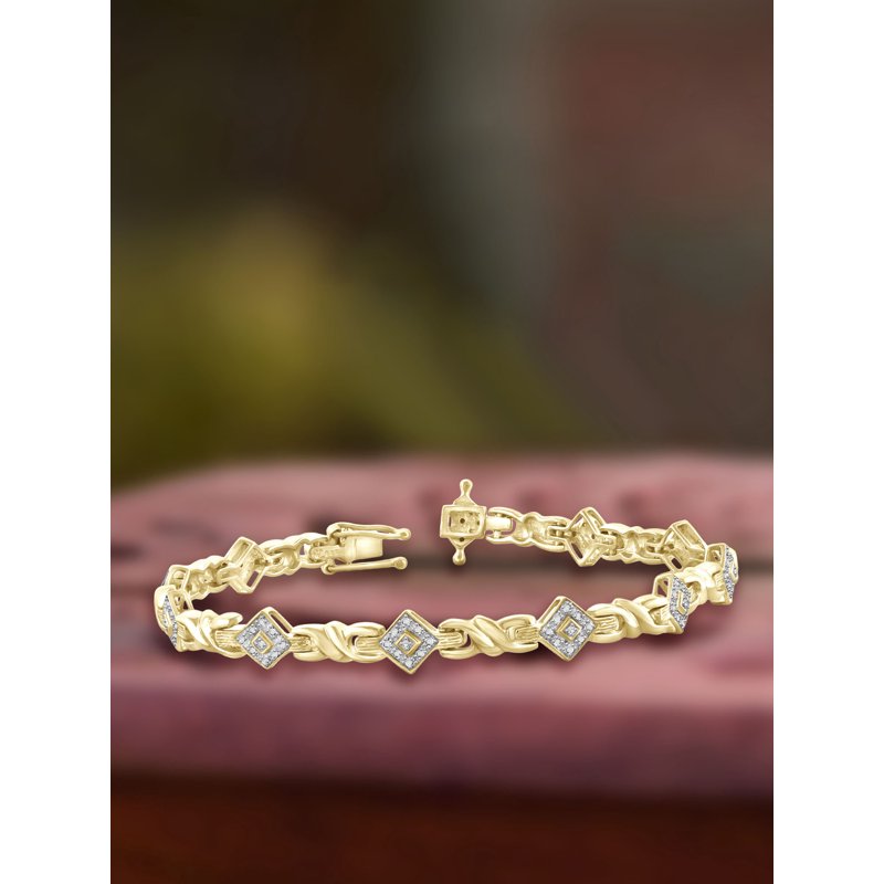 White Diamond Accent 14k Gold Plated Brass Bracelet - 7.25 Inches