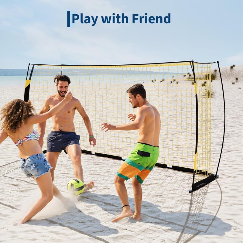 Sturdy 12x6 Ft Portable Soccer Goal with Metal Base – Collapsible, All-Weather net, Carry Bag Included, Black & Yellow