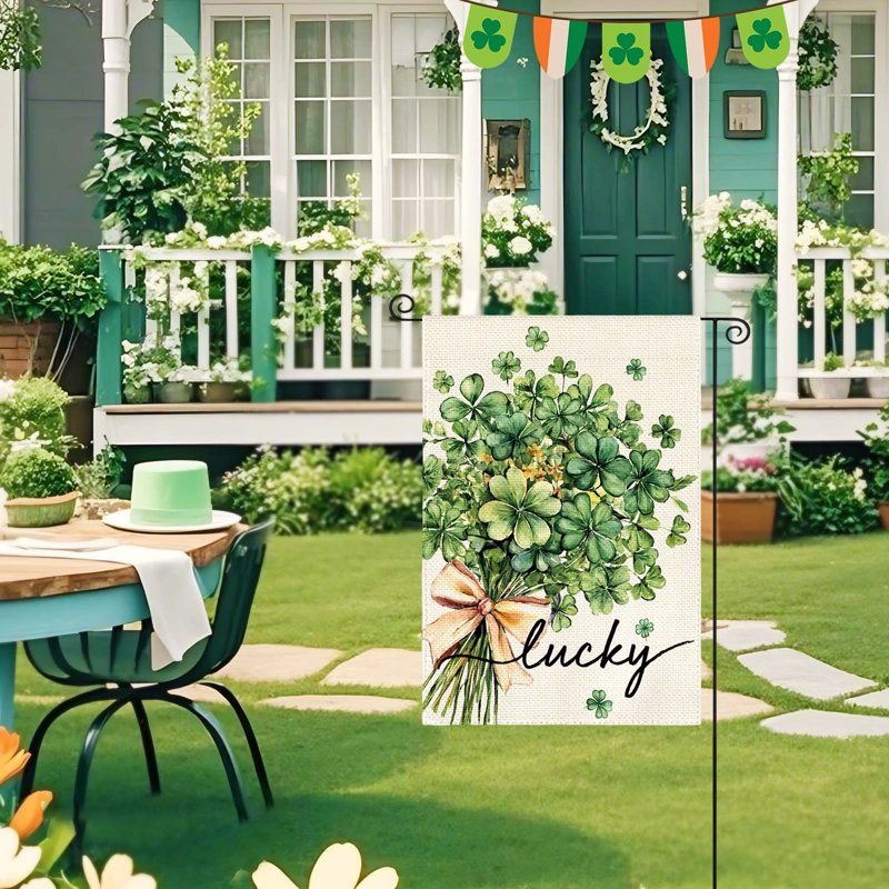 St Patrick's Day Garden Flag Shamrock Yard Sign Outdoor Decor Double Sided