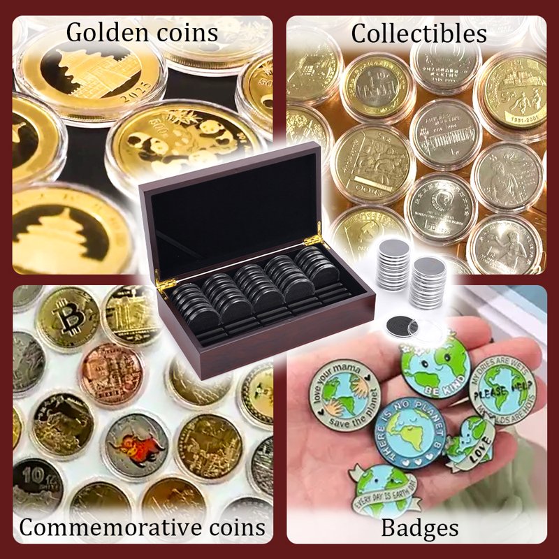 Wooden Coin Storage Box Organizer with Foam Gaskets - Multiple Sizes, 50Pcs