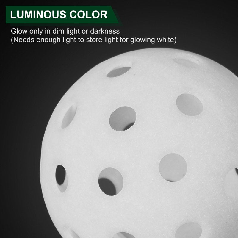 Uxcell Luminous Pickleball Balls 6 Pack - Glow in the Dark, 40-Hole, White (Variation: White) Mesh Bag