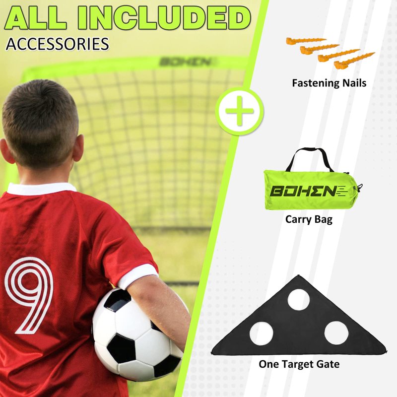 Portable Soccer Goal 6x4 Ft - Easy Fold, Light Green with Carry Bag