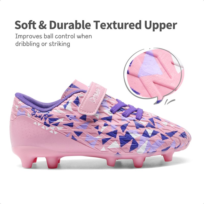 Dream Pairs Youth Soccer Cleats - Pink/Purple Hook-and-Loop FG Training Shoes, Boys & Girls