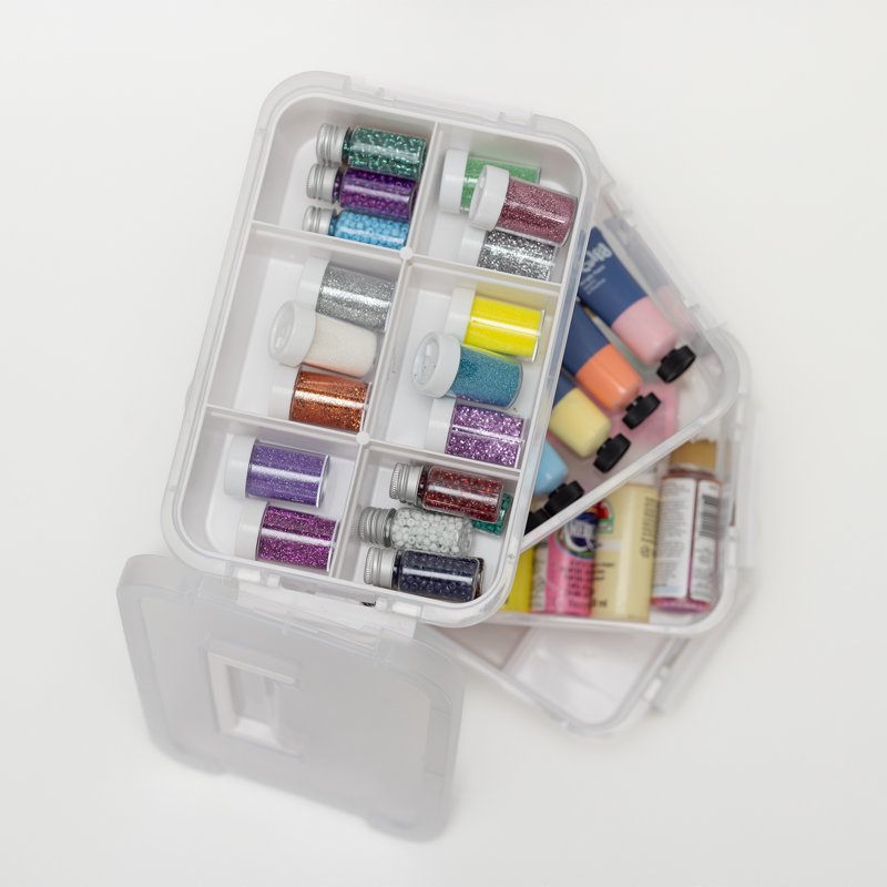 Stackable Craft Organizer Box - Clear 4-Tier Plastic Storage for Art Supplies