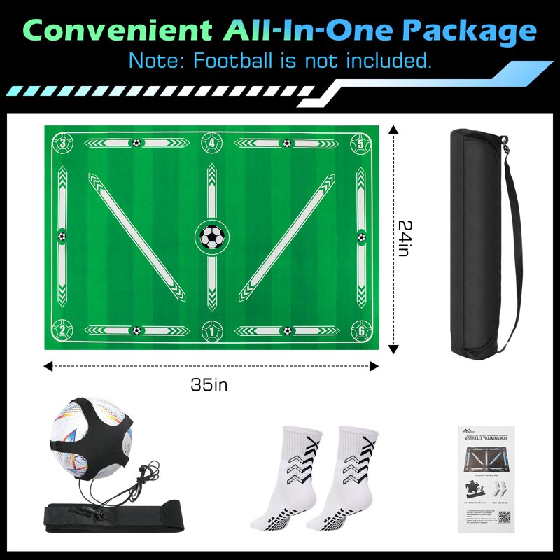MoKo Soccer Training Mat – 35x24 in with Video & Non-Slip Socks (Green)
