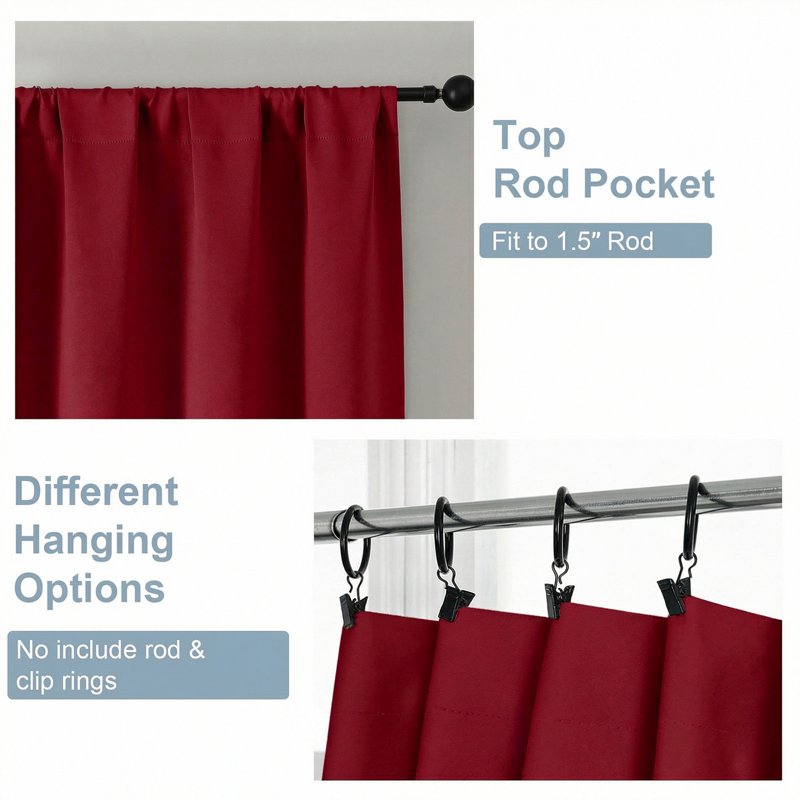 Blackout Curtain Set for Small Windows - Thermal Insulated Rod Pocket Shades