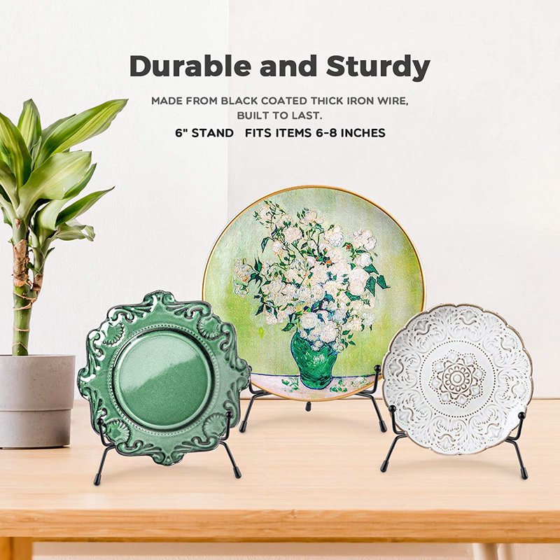 4 Pack Anti-Slip Plate Display Stands for Plates Photos Artworks - Black Iron